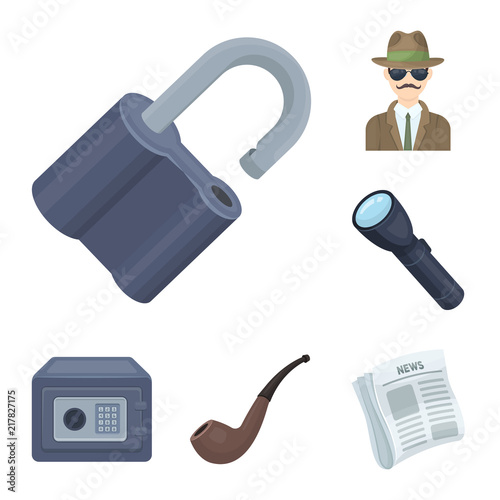 Detective and Attributes cartoon icons in set collection for design.Detective Agency vector symbol stock web illustration.