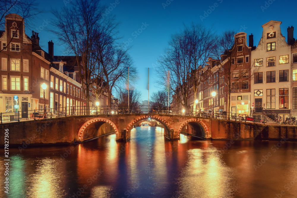The bridges over the canal Leidse Gracht in the old town of Amsterdam