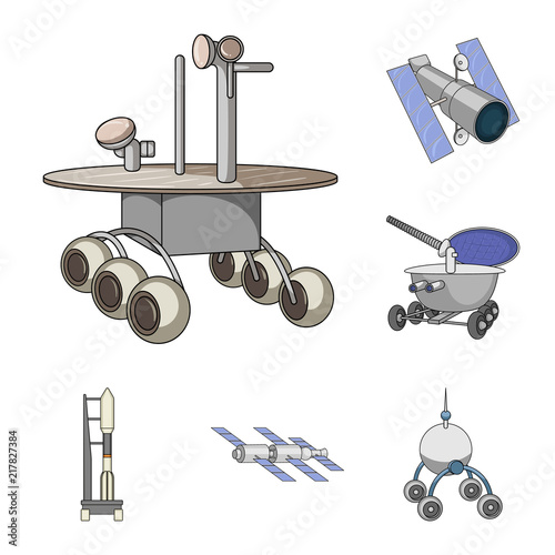 Space technology cartoon icons in set collection for design.Spacecraft and equipment vector symbol stock web illustration.