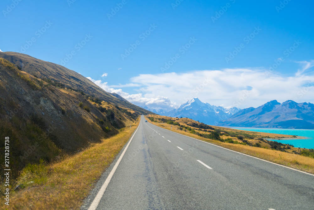 Road to Aoraki Mount Cook National park, South Island New Zealand