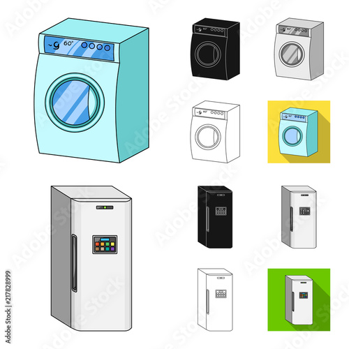 Smart home appliances cartoon,black,flat,monochrome,outline icons in set collection for design. Modern household appliances vector symbol stock web illustration.