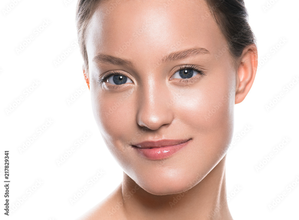 Beauty skin care woman face closeup isolated on white, healthy skin beautiful female portrait Beauty skin care woman face closeup isolated on white, healthy skin beautiful female portrait