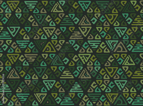 Ethnic seamless geometric pattern of triangles in the tribe style. Decorative monotonous patchwork background for Wallpaper or print onto fabric. Vector texture