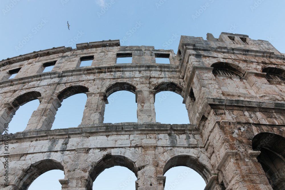 Pula, Croatia - July 31, 2018: View of the Pula amphitheatre. Pula, Croatia - July 31, 2018: View of the Pula amphitheatre.