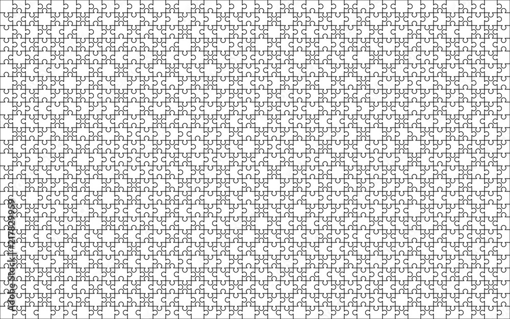 1000 white puzzles pieces arranged in a 25x40 rectangle shape. Jigsaw Puzzle  template ready for print. Cutting guidelines on white Stock Vector | Adobe  Stock