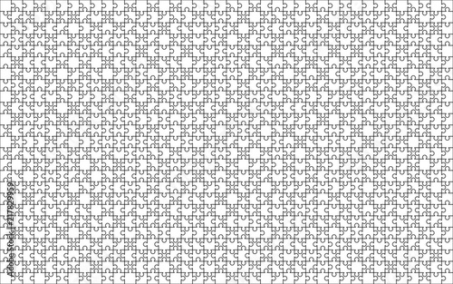 1000 white puzzles pieces arranged in a 25x40 rectangle shape. Jigsaw Puzzle template ready for print. Cutting guidelines on white photo