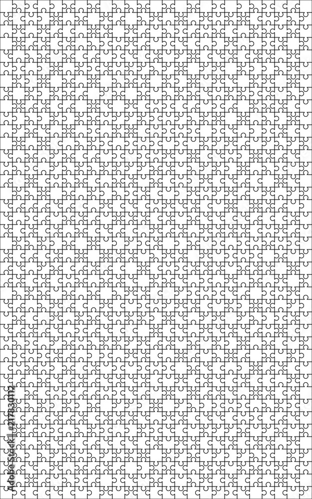 1000 white puzzles pieces arranged in a 25x40 vertical rectangle shape. Jigsaw  Puzzle template ready for print. Cutting guidelines on white Stock Vector |  Adobe Stock