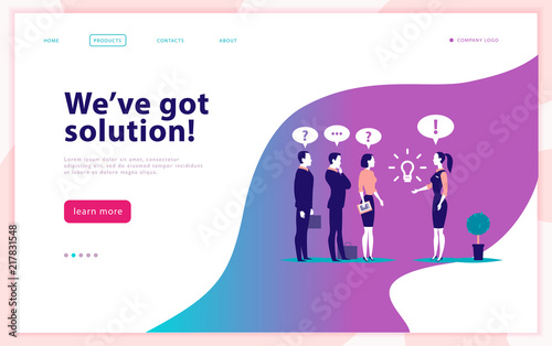 Vector web page design template - complex business solution, project support, online consult, modern technology, service, time management, planning. Landing page. Mobile app. Flat concept illustration