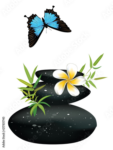 Black pebble with flower