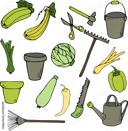 Gardening elements in cartoon style. illustration. Great for card, poster, print