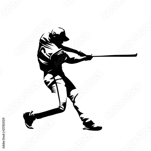 Baseball player, hitter swinging with bat, abstract isolated vector silhouette, ink drawing