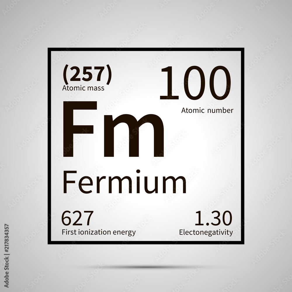 Fermium chemical element with first ionization energy, atomic mass and  electronegativity values ,simple black icon with shadow Stock Vector |  Adobe Stock