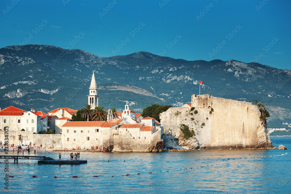 Old town in Budva in a beautiful summer day. Budva Citadel. Adriatic sea.