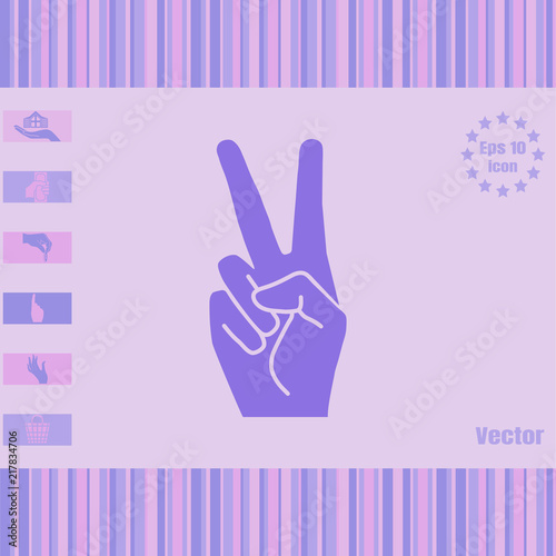 Peace or victory hand gesture vector icon. Two fingers up. Flat design style