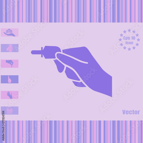 Hand holding american electronic key to unlock a door. vector icon on flat design style