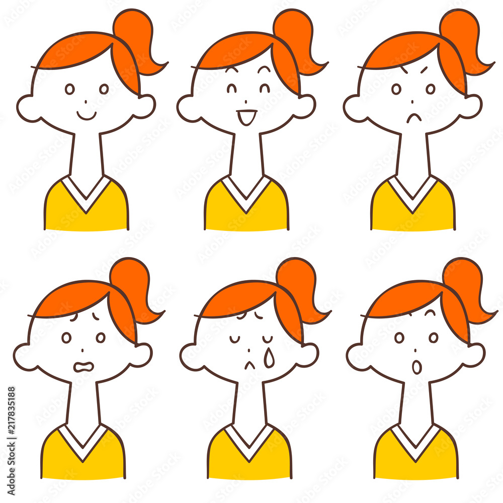 ポニーテールの女性の表情6種類 Stock Vector Adobe Stock