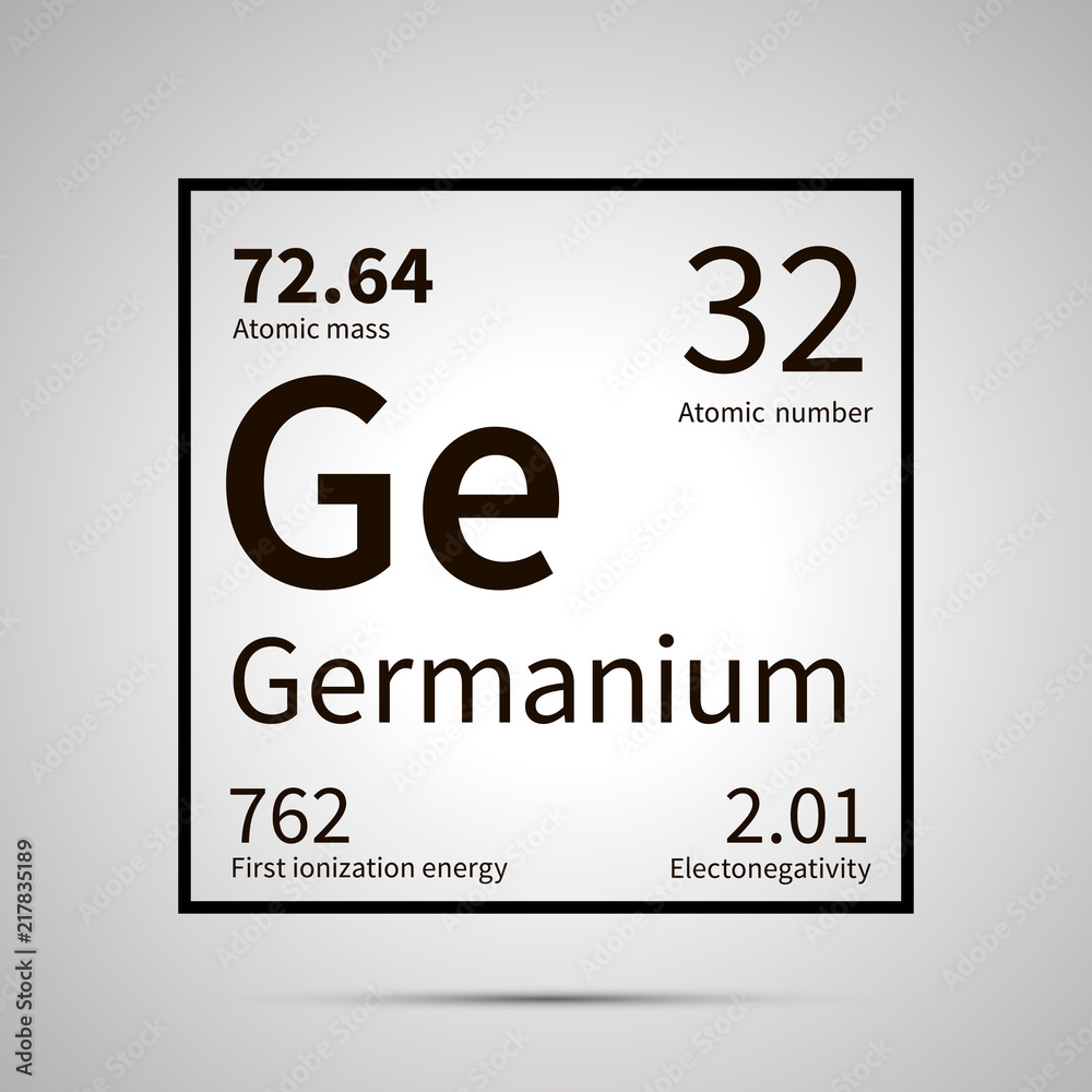 Germanium chemical element with first ionization energy, atomic mass and electronegativity values ,simple black icon with shadow