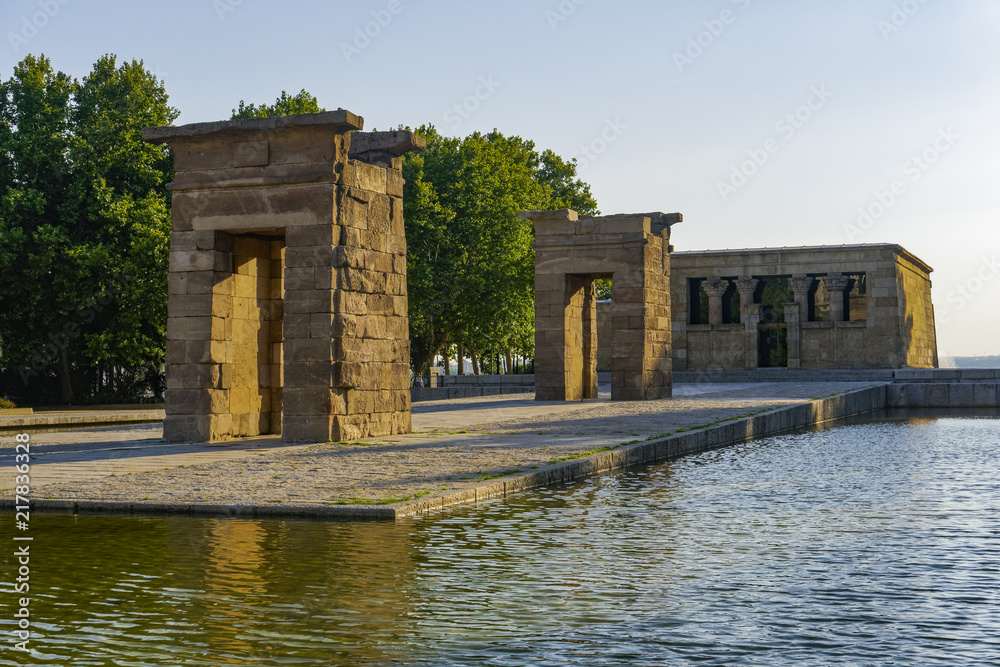 Madrid Spain Temple of Debod. Egyptian temple dismantled from Aswan and rebuilt to Madrid’s Cuartel de la Montana Park. Madrid Spain Temple of Debod. Egyptian temple dismantled from Aswan and rebuilt to Madrid’s Cuartel de la Montana Park.