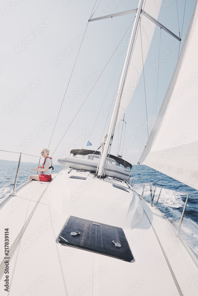 Fototapeta premium Woman on yacht