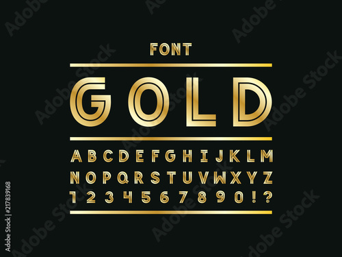 Gold font. Vector alphabet letters 