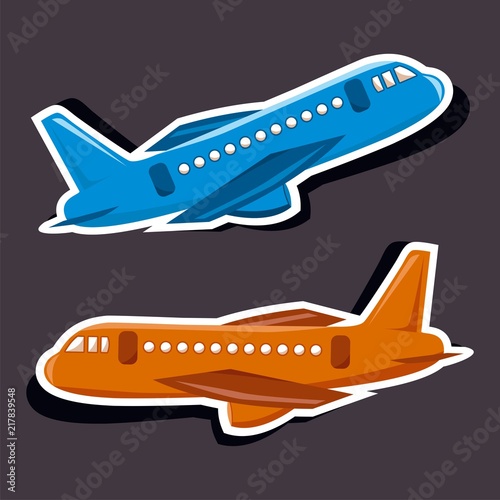 Vector illustration of a cartoon stickers of flying objects - airplane