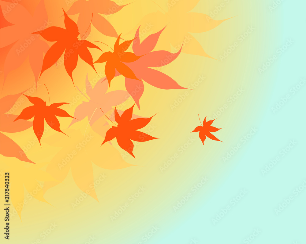 Vector yellow blue background with autumn leaves Vector yellow blue background with autumn leaves