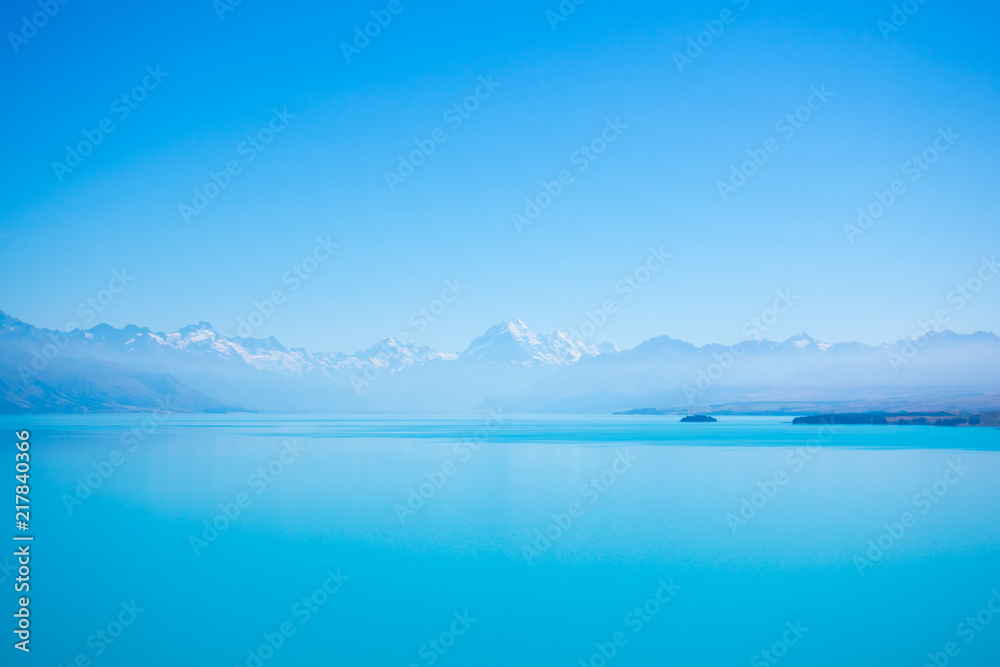 Summertime view Beautiful of Lake Pukaki and Mount Cook as a Background