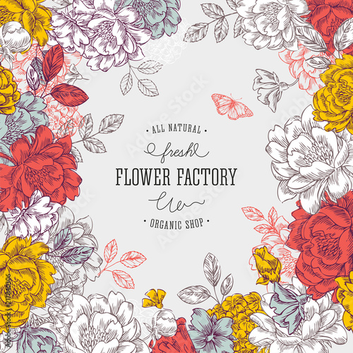 Vintage peony flower background. Flower design template. Vector illustration