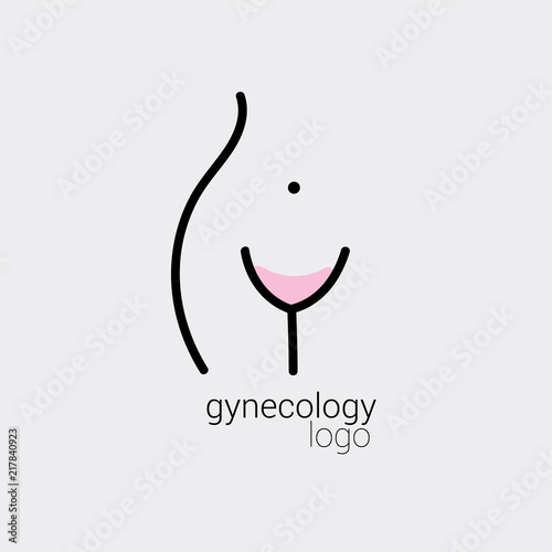 Concept of female figure for logo gynecology. Women vector isolated contour with pink accent. Use as symbol icon logo brand social advertising sketch sticker poster banner. Hand draw illustration.
