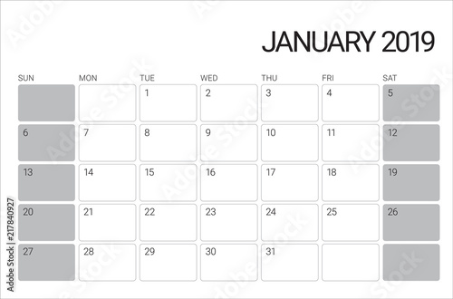 January 2019 desk calendar vector illustration
