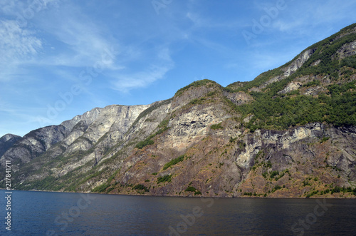 Mountains and fjord. Norwegian nature. Sognefjord. Flam, Norway 