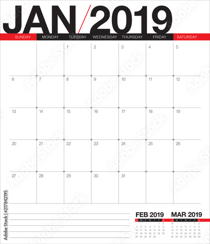 January 2019 desk calendar vector illustration
