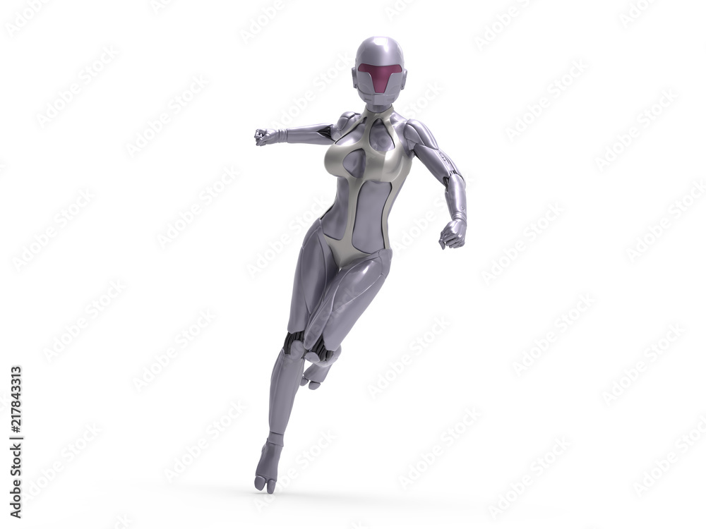 Robotic Cyber Woman aggressive pose 3D Rendering Robotic Cyber Woman aggressive pose 3D Rendering