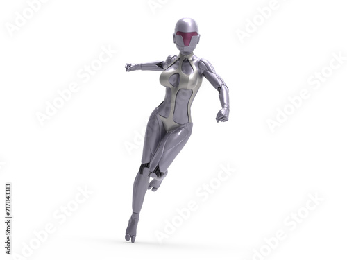 Robotic Cyber Woman aggressive pose 3D Rendering