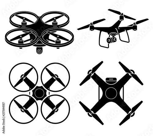 Drone silhouette icons set. Vector illustration.