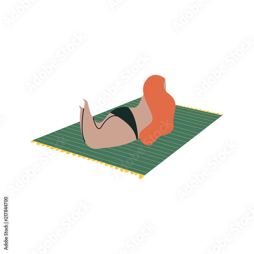 Isolated woman sunbathing in a bikini