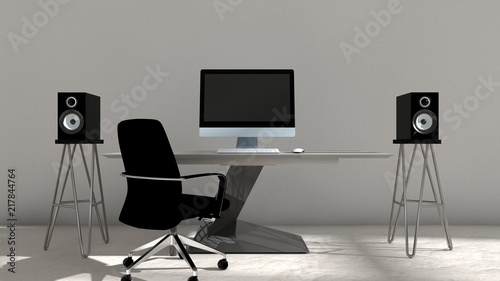 3D illustration of interior design of computer setup © vexworldwide