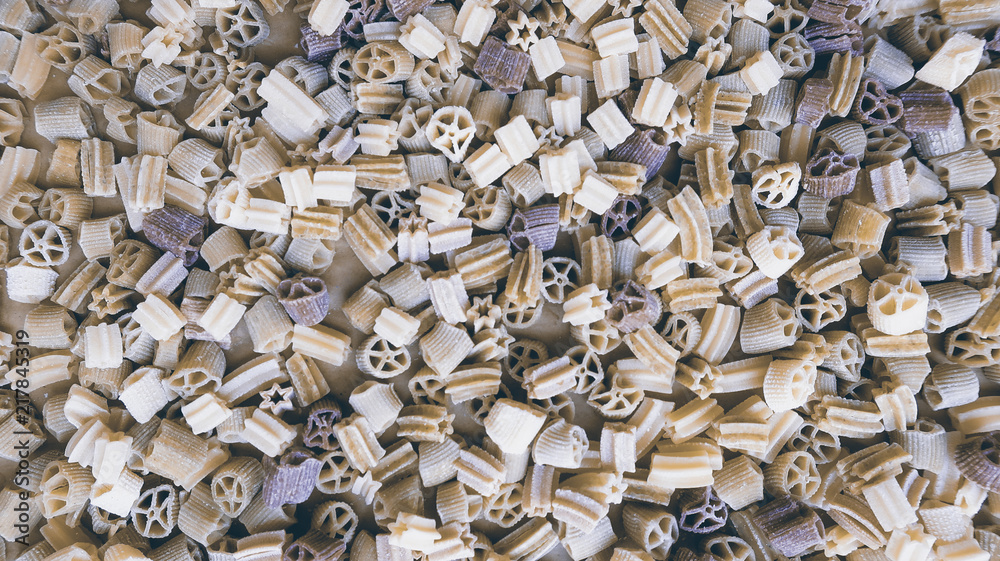Colorful pasta pattern, view from above Colorful pasta pattern, view from above