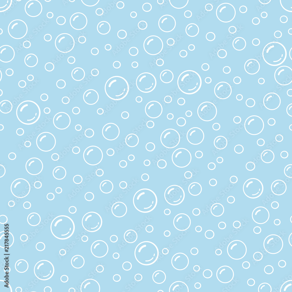 Cartoon bubbles in clean blue water, seamless pattern, vector