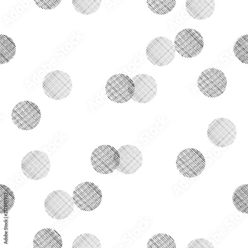 Black and white seamless pattern with overlapping textured dots
