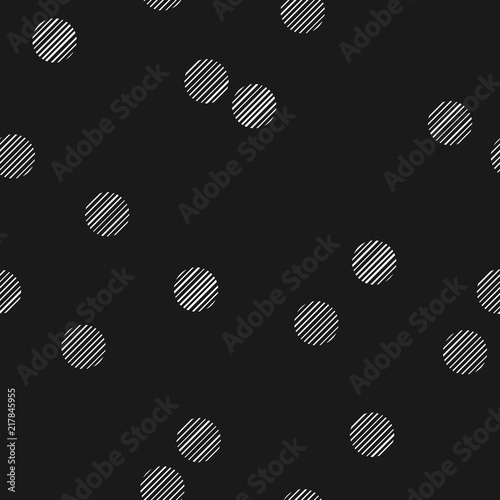 Black and white seamless pattern with hatched dots. Stylized bokeh seamless pattern. Abstract snowfall.