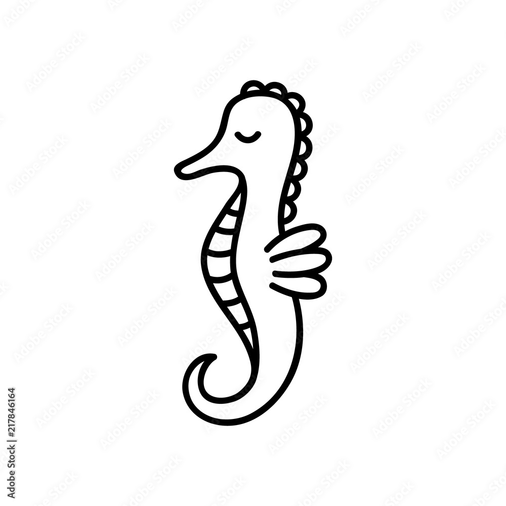 Seahorse hand drawn vector illustration icon. Marine, sea, ocean animal,  fish. Black outlined cute sea horse. Stock Vector | Adobe Stock