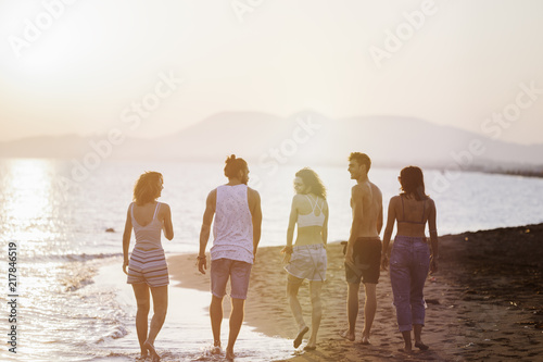 Friends Enjoying Summer Vacation on Beach