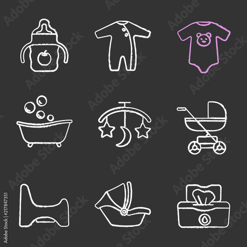 Childcare chalk icons set