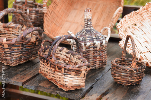 Different handmade wicker basket for sale in the street market