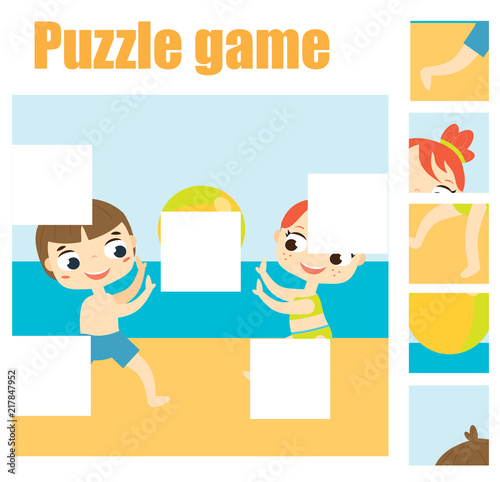 Puzzle game, Find missing part of picture. Educational activity for pre school years kids, toddlers and children