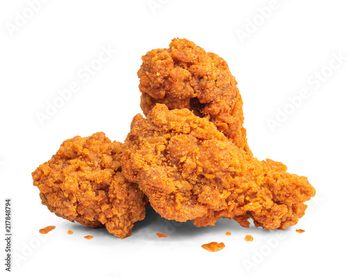 Fried chicken isolated on white background. Deep fried of crispy fast food. ( Clipping path )