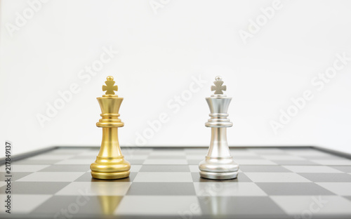 Close up chess pieces on chessboard