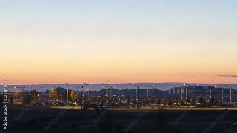 Time lapse of airplane landing at sunset time Time lapse of airplane landing at sunset time