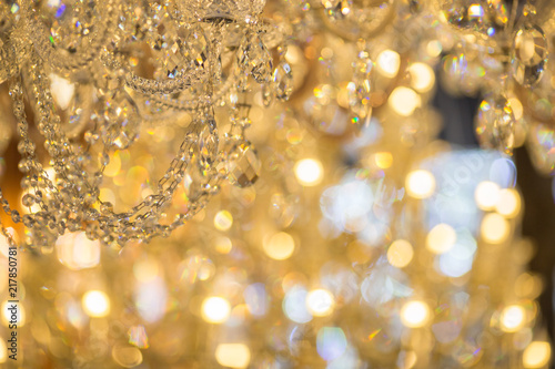 Background of glitter, colorful bokeh, chandeliers, crystal, chandelier , Emphasis on luxury, used in various places such as palace church, residence.